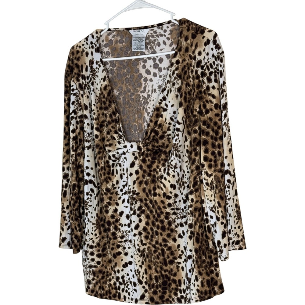 George Women Plus Leopard‎ Print Twist Neck Long Sleeve Top 26W 28W - Picture 5 of 13